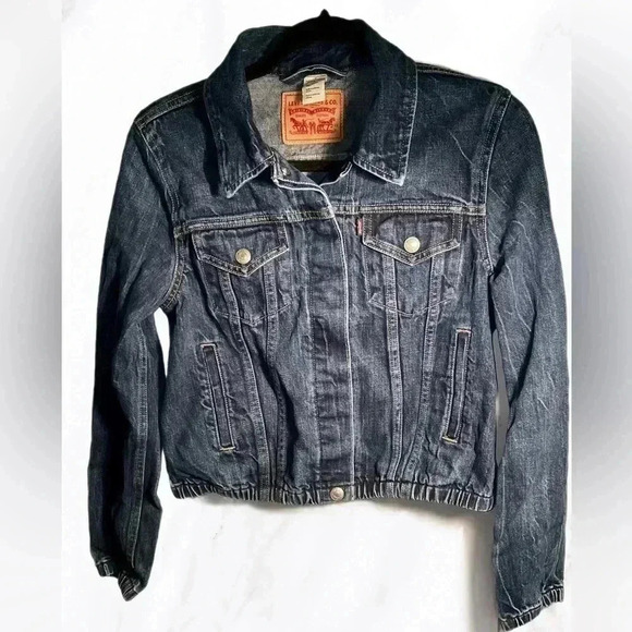 Levi’s classic cropped stylish snap button long sleeve denim trucker  jacket M - Picture 2 of 7